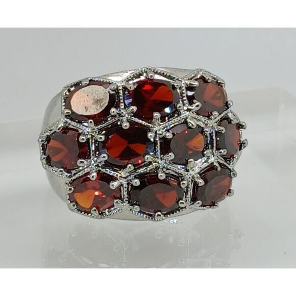 Vintage Ring Size 10.5 Silver Tone White Gold GP Red CZ Cocktail New-Old-Stock - Picture 3 of 10